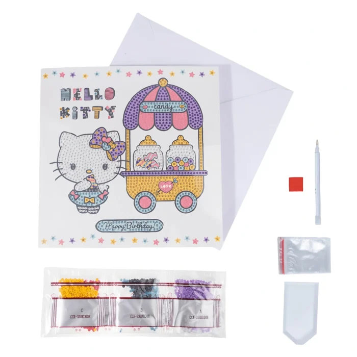 Hello Kitty Birthday Treats Crystal Art Greeting Card Kit 18x18cm
