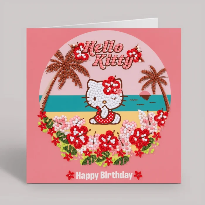 Hello Kitty Happy Birthday Aloha Crystal Art Greeting Card Kit 18x18cm