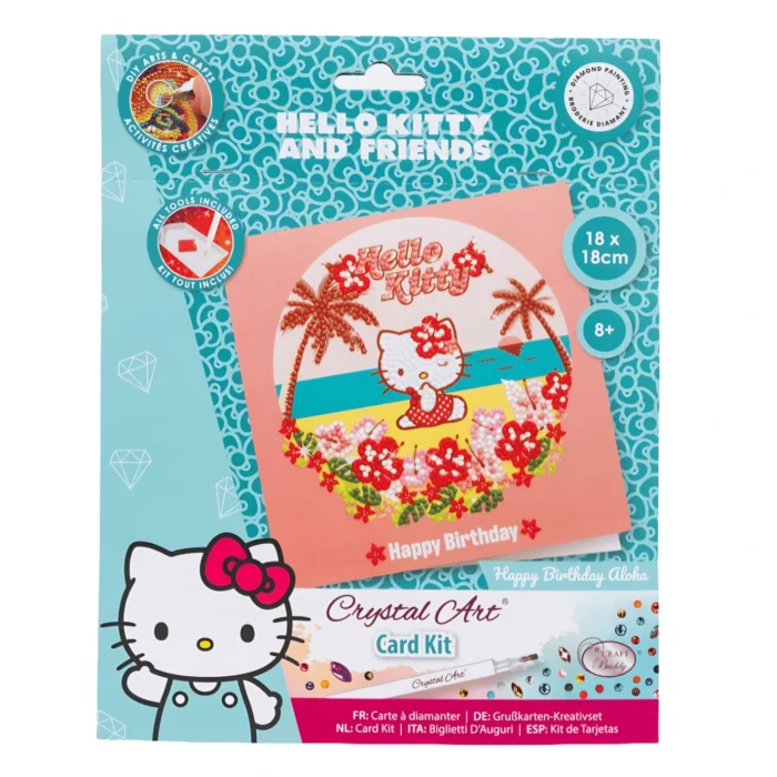 Hello Kitty Happy Birthday Aloha Crystal Art Greeting Card Kit 18x18cm