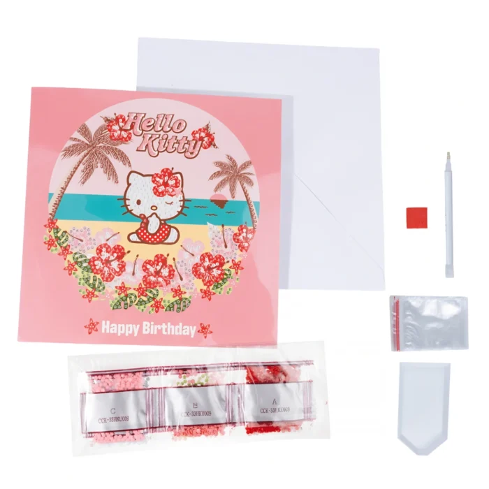 Hello Kitty Happy Birthday Aloha Crystal Art Greeting Card Kit 18x18cm