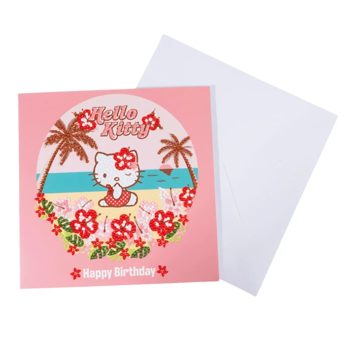 Hello Kitty Happy Birthday Aloha Crystal Art Greeting Card Kit 18x18cm