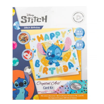 Stitch Happy Birthday Crystal Art Greeting Card Kit 18x18cm