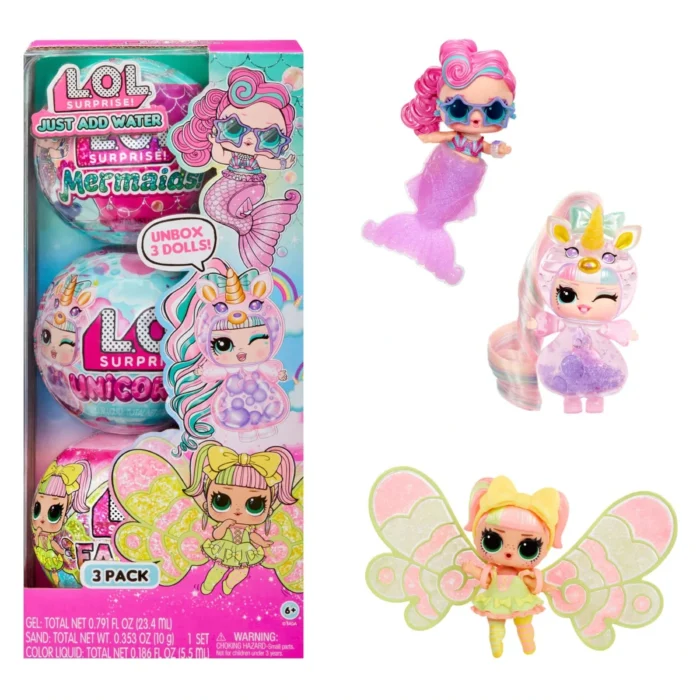 L.O.L. Surprise! Tots Just Add Water 3-Pack – 3 Make-Your-Own Fantasy Dolls, 25+ Surprises