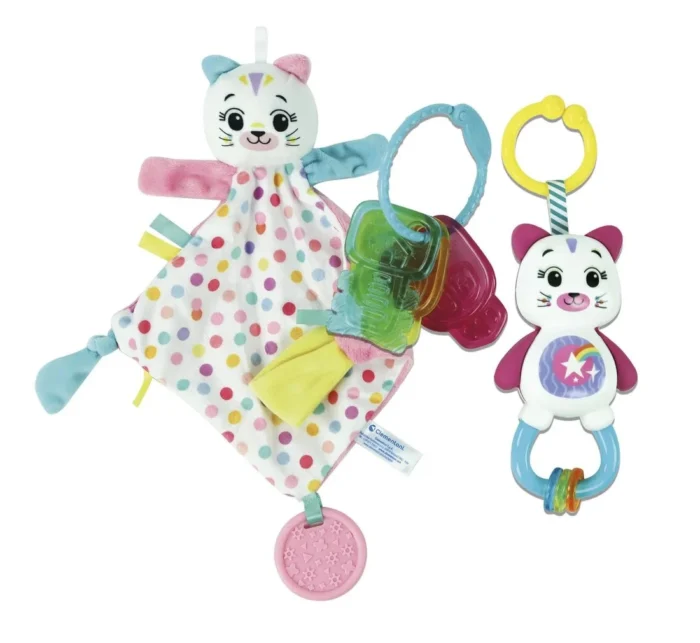 Baby Clementoni Baby Gift Set Kitty – Newborn Gift Box (Comforter, Rattle & Teether), 0+ Months