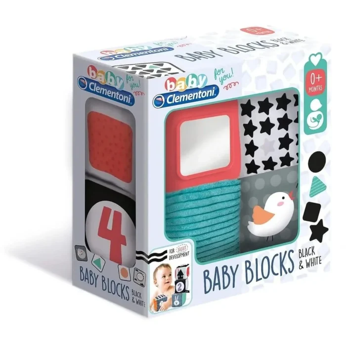 Baby Clementoni Black & White Soft Activity Blocks – Sensory Cubes for Newborns (0+ Months)