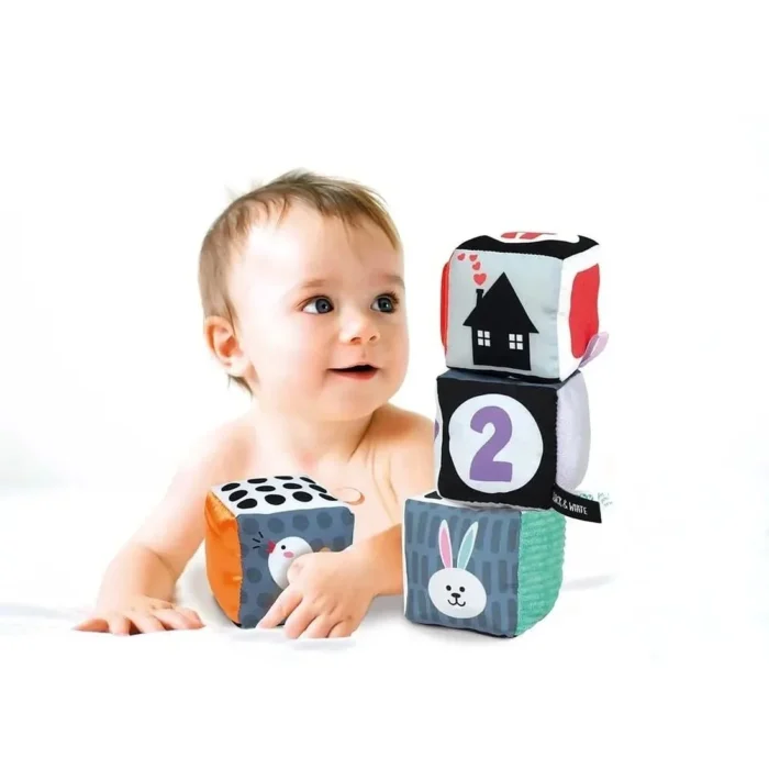 Baby Clementoni Black & White Soft Activity Blocks – Sensory Cubes for Newborns (0+ Months)