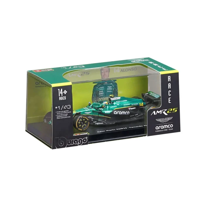 Bburago 1:43 Aston Martin Aramco AMR25 #14 Fernando Alonso with Helmet