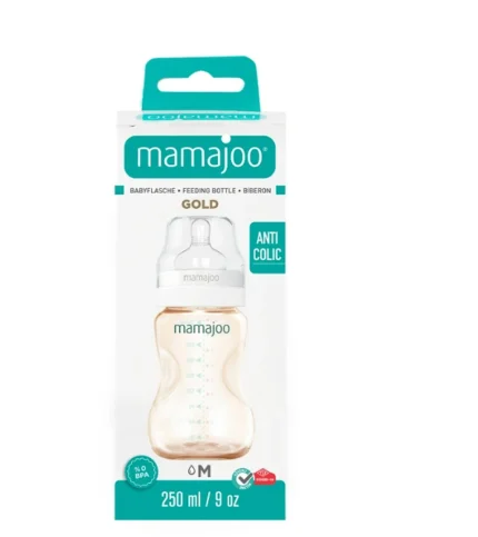 MamaJoo Gold Feeding Bottle 250 ml & Anti-Colic Silicone Teat Medium