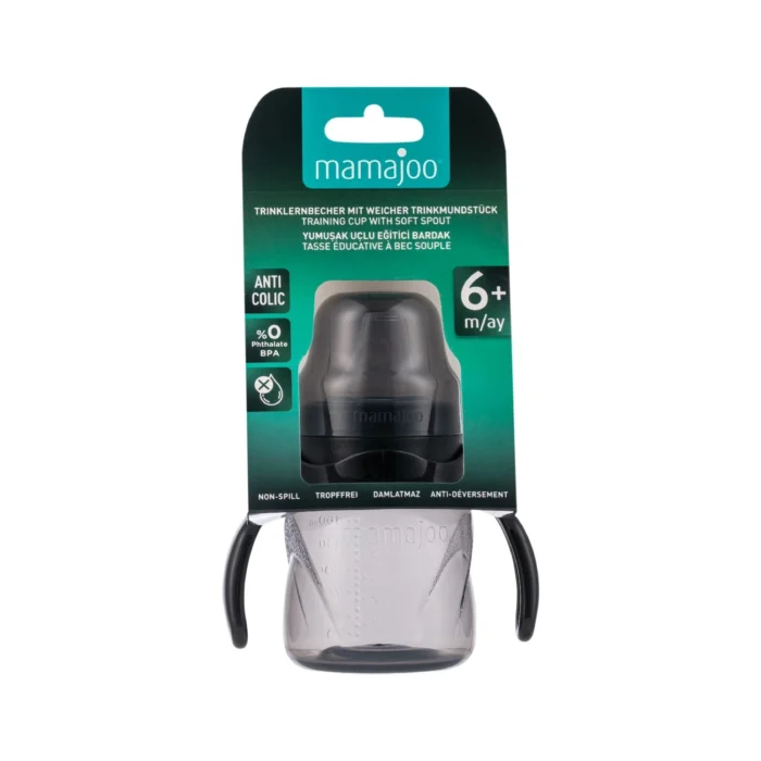 MamaJoo Non-Spill Training Cup 160 ml Black with Handle & AntiColic Soft Spout
