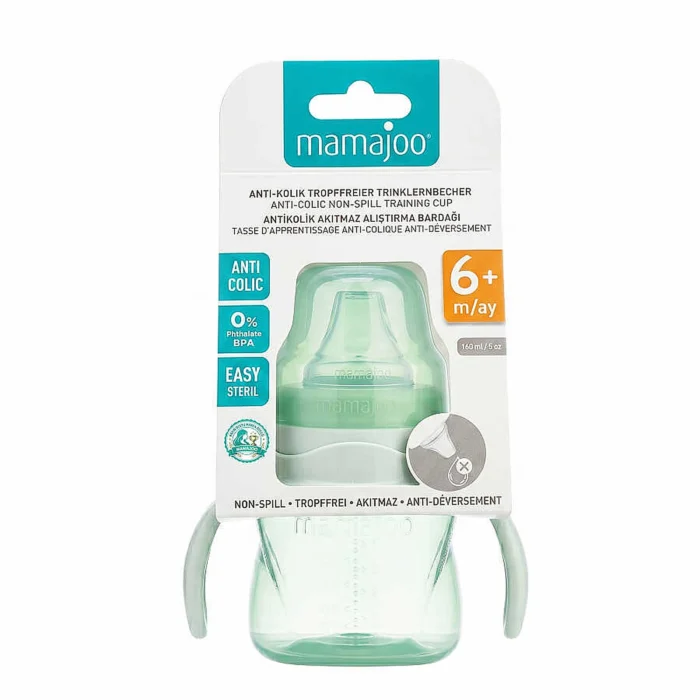 MamaJoo Non-Spill Training Cup 160 ml Powder Green with Handle & Anti-Colic Soft Spout