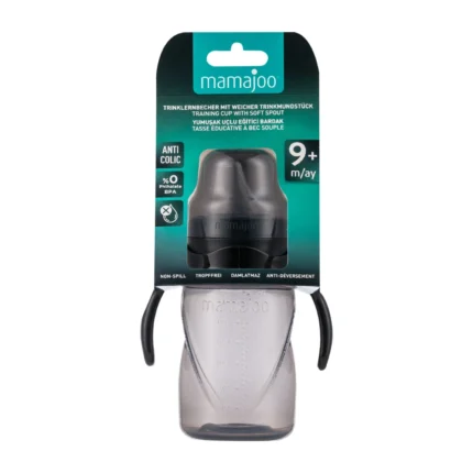 MamaJoo Non-Spill Training Cup 270 ml Black with Handle & AntiColic Soft Spout