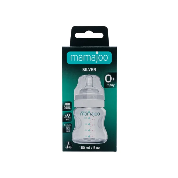 MamaJoo Silver Feeding Bottle 150 ml & Anti-Colic Silicone Teat S MamaJoo Silver Feeding Bottle 150 ml & Anti-Colic Silicone Teat S