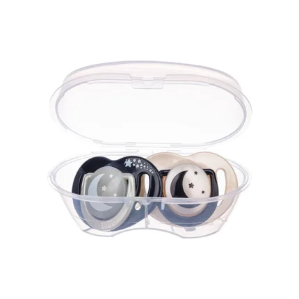 MamaJoo Twin Orthodontic Silicone Soothers Black&Pearl / Night&Day 0m+ with Sterilization & Storage Box