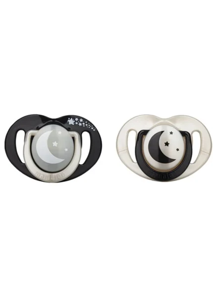 MamaJoo Twin Orthodontic Silicone Soothers Black&Pearl / Night&Day 12m+ with Sterilization & Storage Box