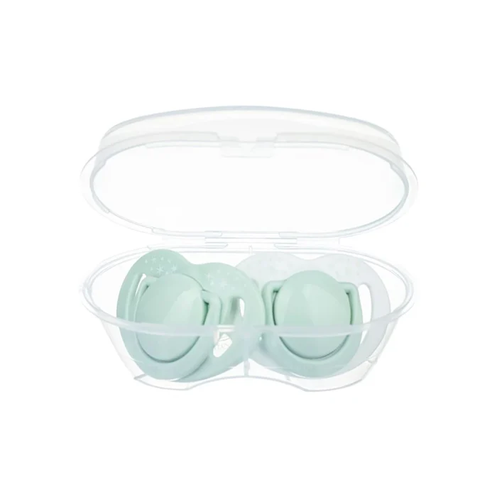 MamaJoo Twin Orthodontic Silicone Soothers Powder Green 0m+ with Sterilization & Storage Box