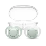 MamaJoo Twin Orthodontic Silicone Soothers Powder Green 0m+ with Sterilization & Storage Box