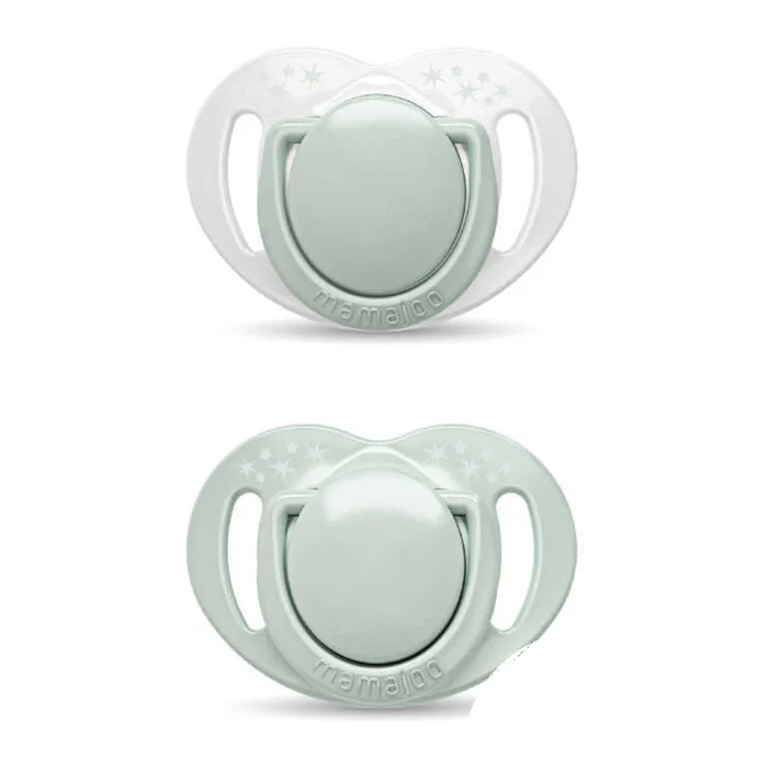 MamaJoo Twin Orthodontic Silicone Soothers Powder Green 0m+ with Sterilization & Storage Box