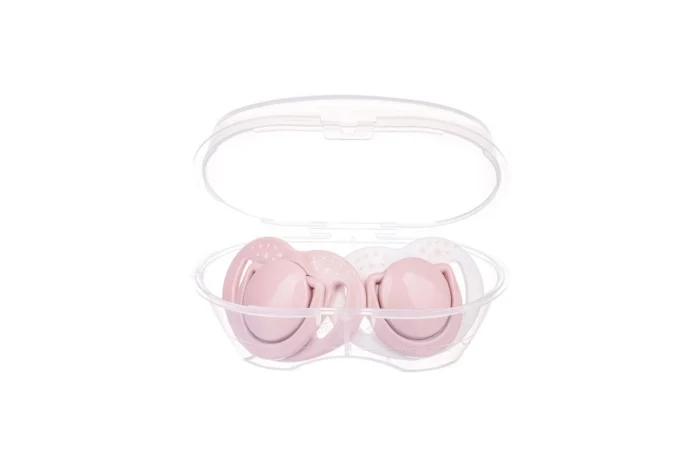 MamaJoo Twin Orthodontic Silicone Soothers Powder Pink 12m+ with Sterilization & Storage Box