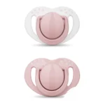 MamaJoo Twin Orthodontic Silicone Soothers Powder Pink 12m+ with Sterilization & Storage Box