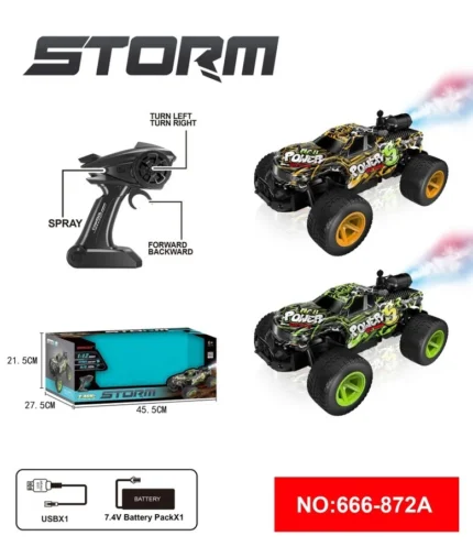 SYRCAR Storm Power 1:12 High-Speed RC Monster Truck with Water Mist Spray - Yellow
