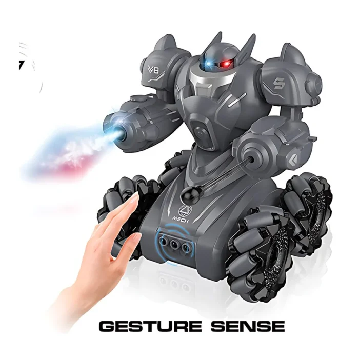 SYRCAR Stunt Robot RC Car with Gesture Sensing, Water Mist & Shooting Bullets - Black