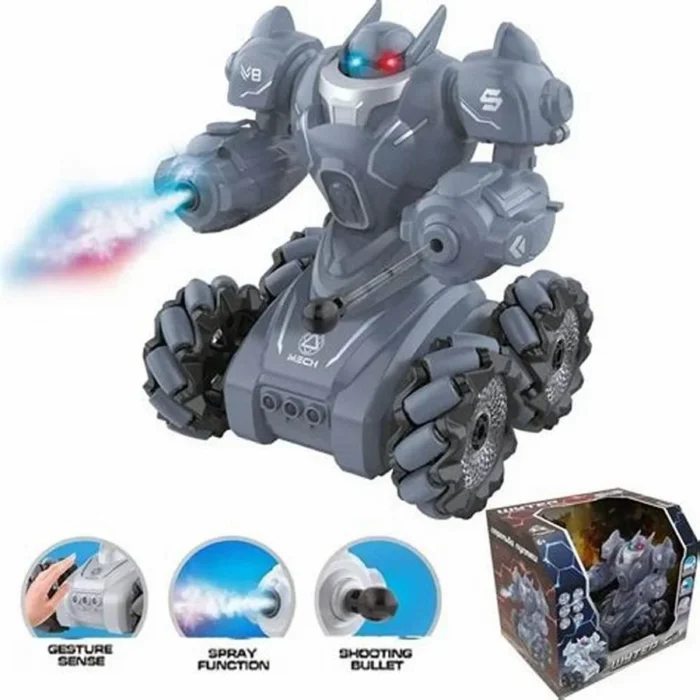 SYRCAR Stunt Robot RC Car with Gesture Sensing, Water Mist & Shooting Bullets - Black