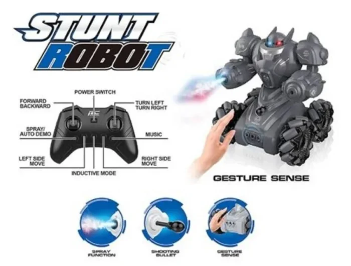 SYRCAR Stunt Robot RC Car with Gesture Sensing, Water Mist & Shooting Bullets - Black