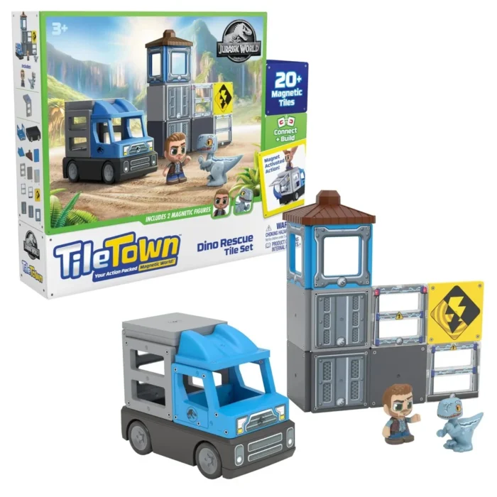 Tile Town Jurassic World Dino Rescue Tile Set – 20+ Magnetic Tiles